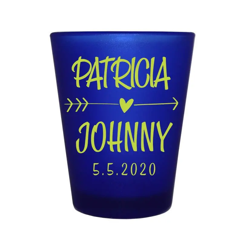1.5oz Blue Frosted Shot Glass with Arrow & Heart Engraving
