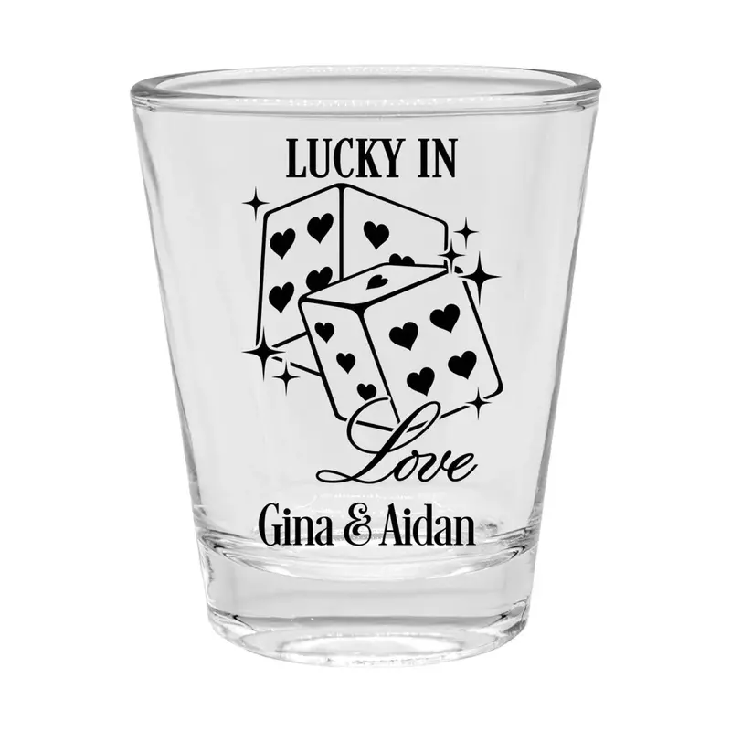 1.75 oz Lucky in Love Shot Glass – Romantic Personalized Design, Clear Glass, 12-Pack