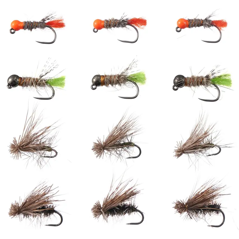 12-Piece Barbless Nymph & Dry Fly Combo – Eco-Friendly Trout Fishing Set