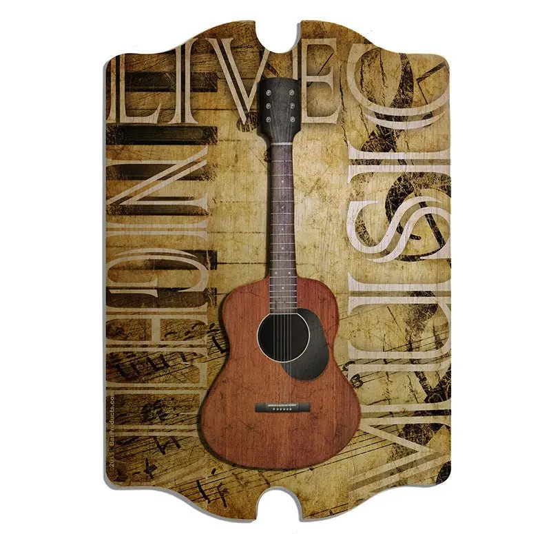 3D Wooden Guitar Bar Sign – ‘Live Music Nightly’ Theme
