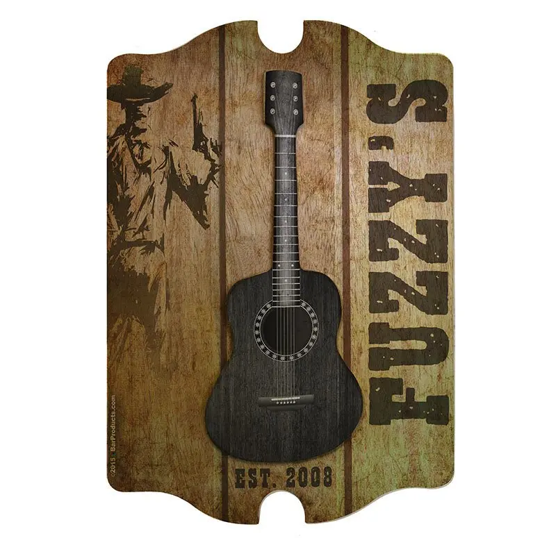 3D Wooden Guitar Bar Sign – Rustic Country Tavern Decor