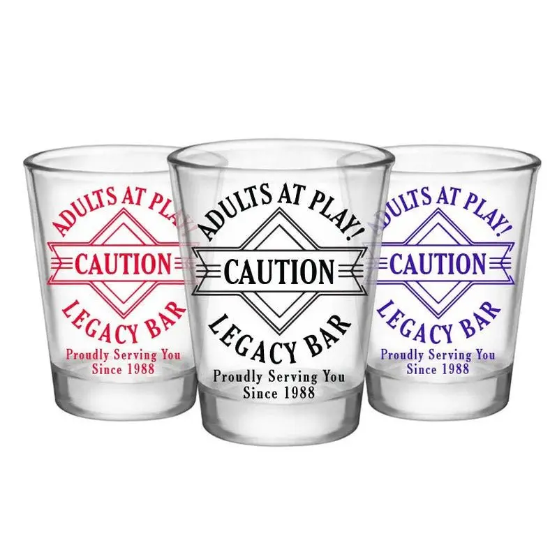 ‘Adults at Play’ 1.75 oz Clear Shot Glasses – Witty Caution-Themed Set (12 pcs)