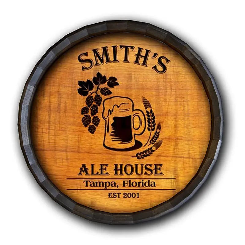 Ale House-Themed Barrel-Top Wall Sign for Taverns and Home Bars