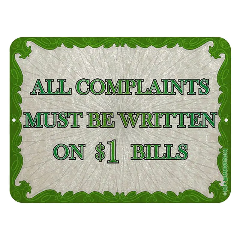 All Complaints Satirical Metal Bar Sign – Kolorcoat™