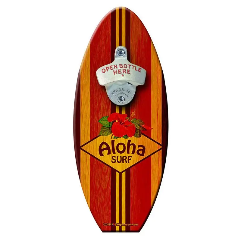 Aloha Surf Wooden Bottle Opener – Surfboard-Shaped Wall Mount