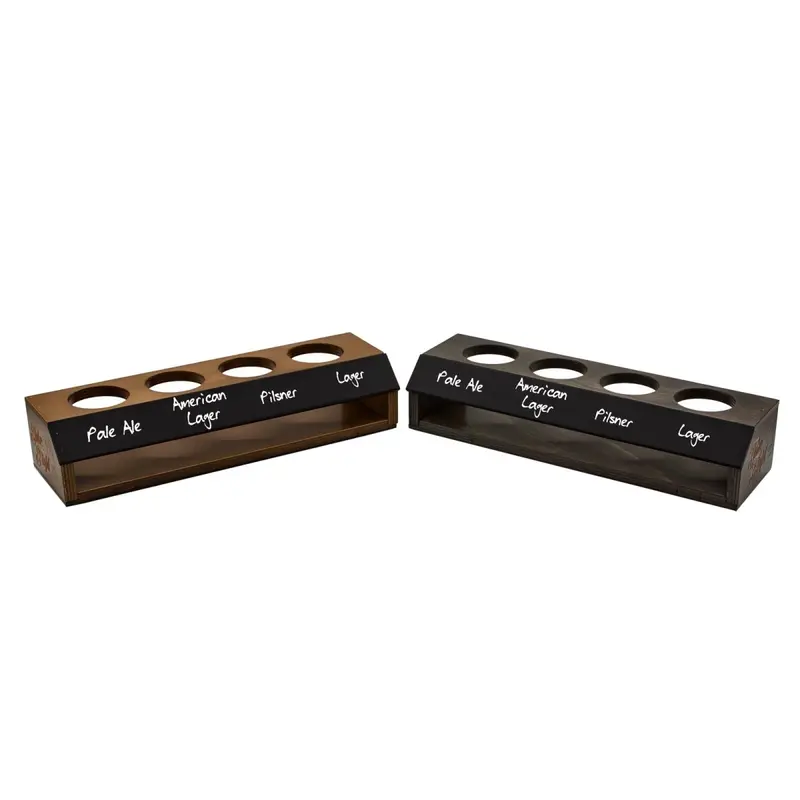 Angled Chalkboard Beer Flight Tray – Stain-Selectable Base with 4 Glass Compartments
