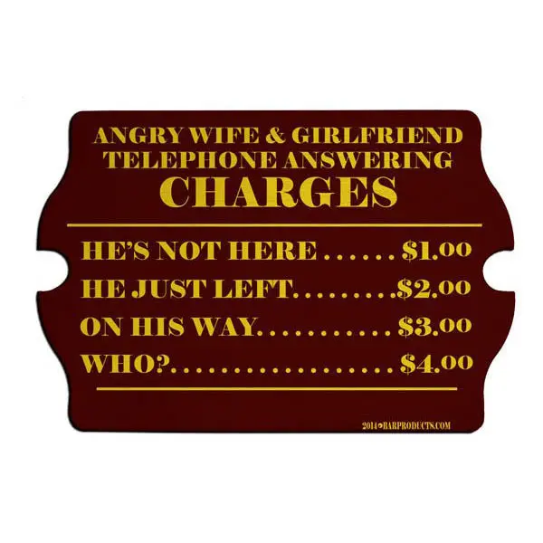 ‘Angry Wife & Girlfriend Charges Apply’ Comedy Bar Sign – Wooden Tavern Plaque