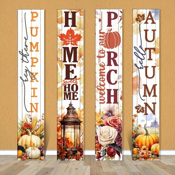 Autumn Fall Porch Sign – 8″ x 46″ Rustic Harvest-Themed Wooden Plaque