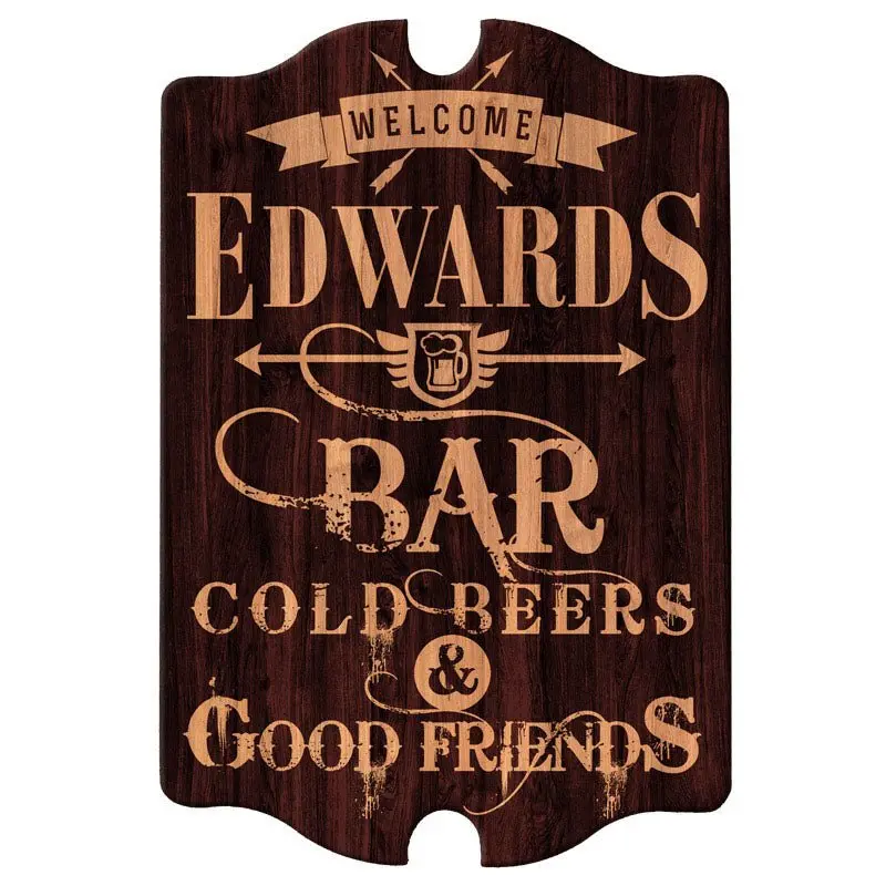 Bar Welcome Tavern-Shaped Wooden Sign – Custom Engraving