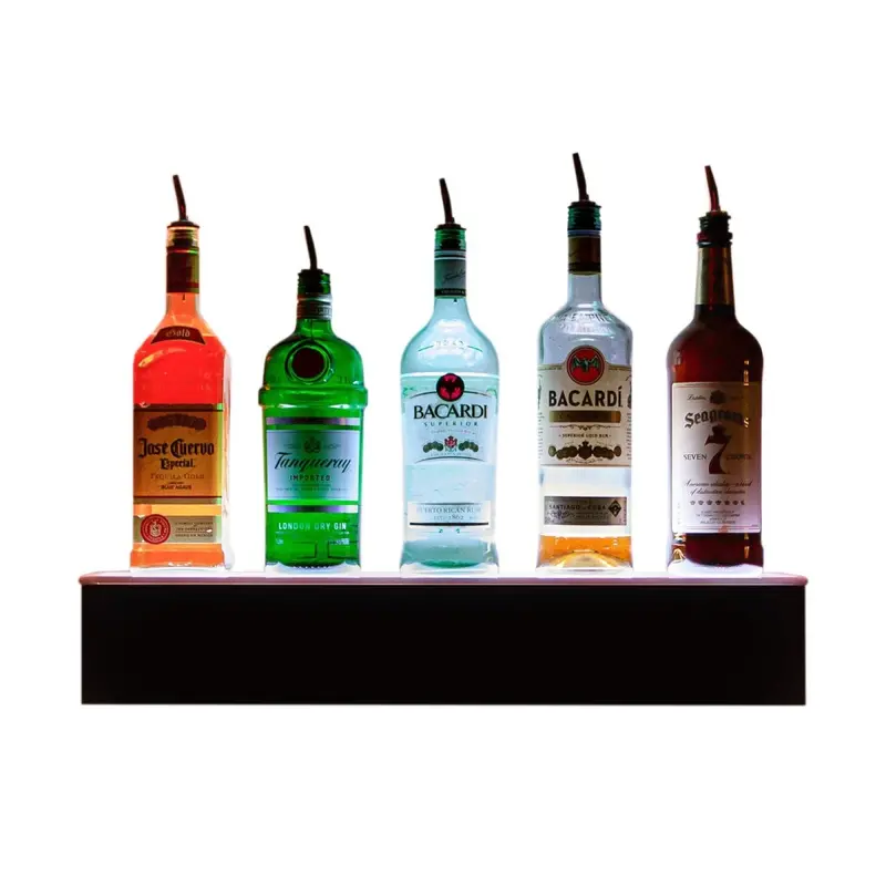 Barconic® Black Floating LED Liquor Shelf – Single-Tier Step Design with RGB Lighting
