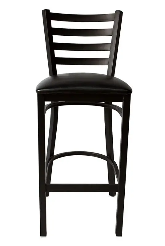 BarConic® Black Ladder-Back Bar Stool – Vinyl Seat with Sleek Frame