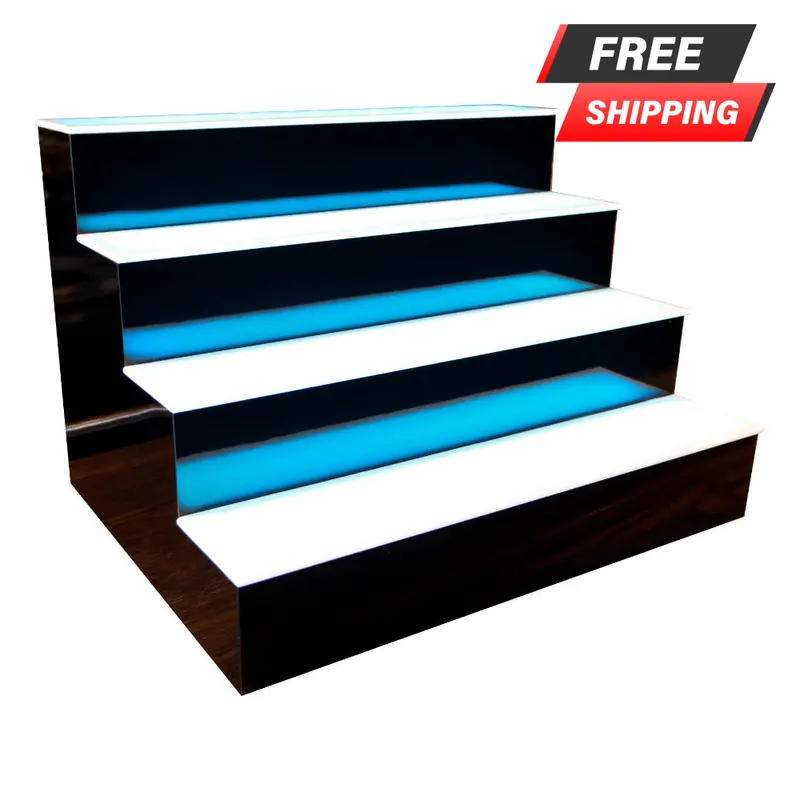 BarConic® LED Liquor Display Shelf – 4-Tier Step Design with Color-Changing Lights