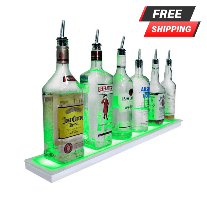 BarConic® Low-Profile LED Bottle Shelf – Polished Mirrored Metal (1-Tier)