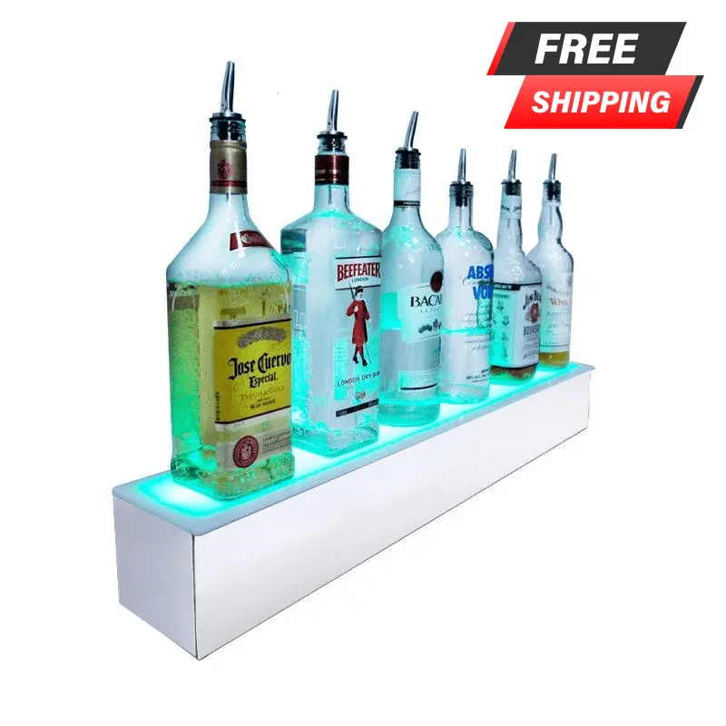 BarConic® Single-Step LED Bottle Display Shelf – Polished Mirrored Metal