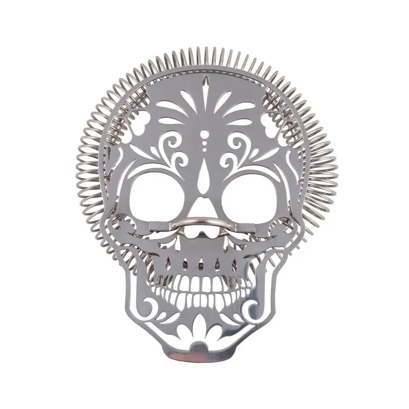 BarConic Sugar Skull–Inspired Stainless Steel Hawthorne Strainer