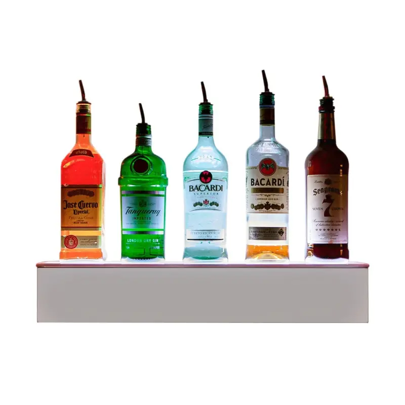 Barconic® White Floating LED Bottle Display Shelf – Adjustable 1-Tier Step Mount with Multi-Color LEDs