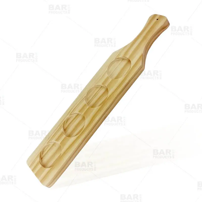 BarConic Wooden Beer Sampler Paddle with Four Glass Slots