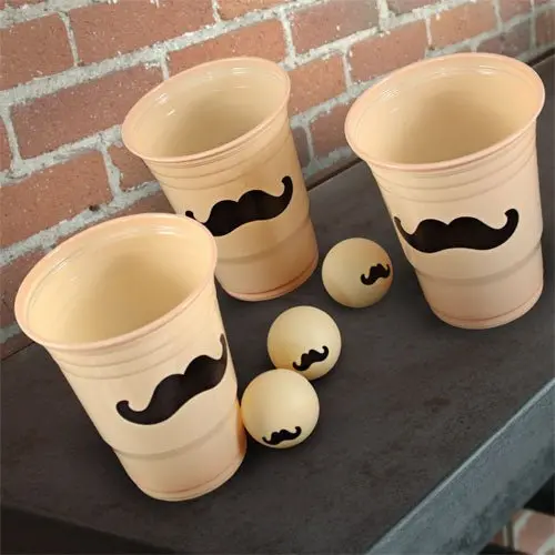 Beer Pong Mustache Set – 24 Cups + 3 Balls