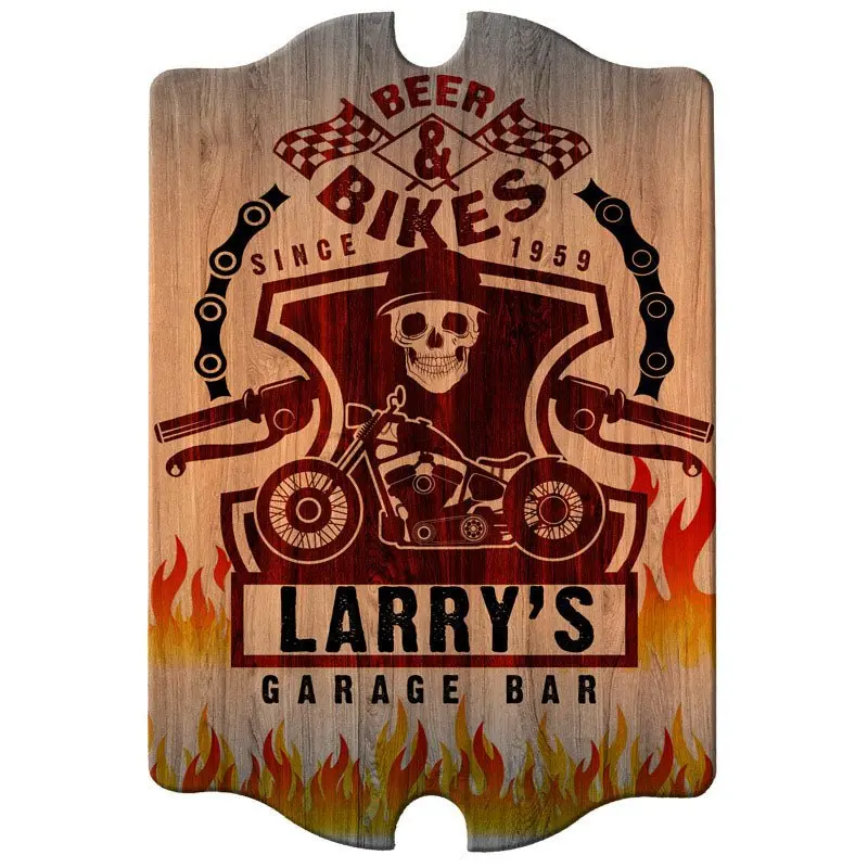 Biker-Inspired Tavern-Shaped Wooden Bar Sign