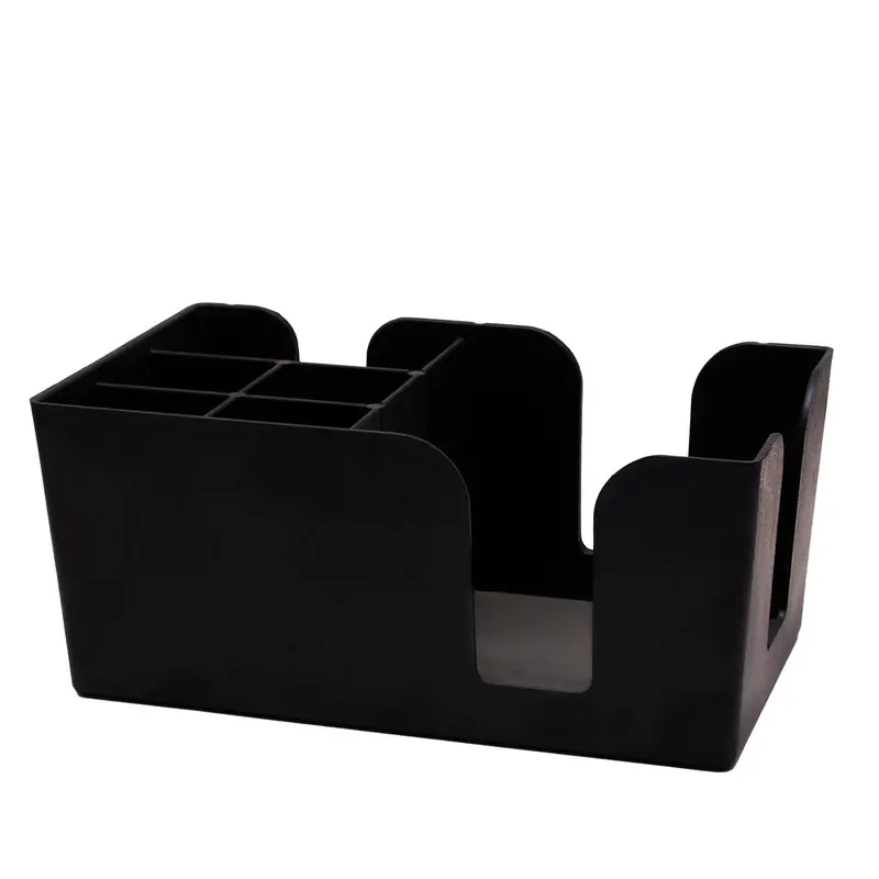 Black 6-Compartment Plastic Napkin Caddy – Compact Organizer