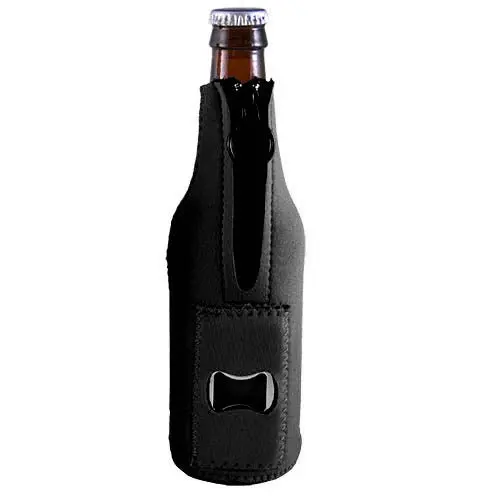 Black Neoprene Bottle Sleeve with Opener