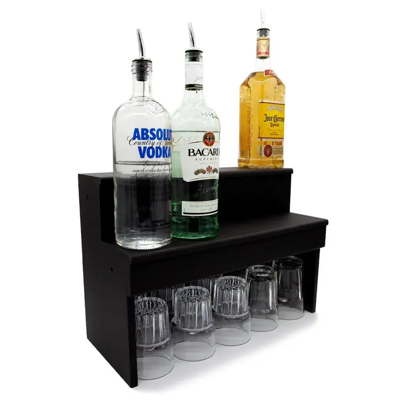 Black Wood 2-Tier Under-Bar Liquor Storage Shelf – Various Sizes Offered
