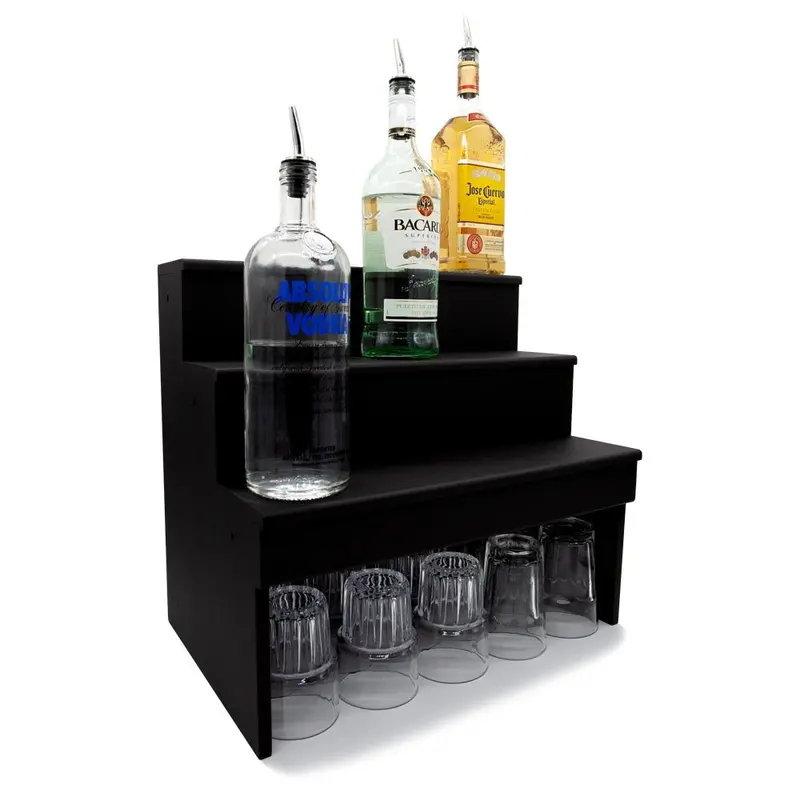Black Wood 3-Tier Under-Bar Liquor Storage Shelf – Selectable Dimensions