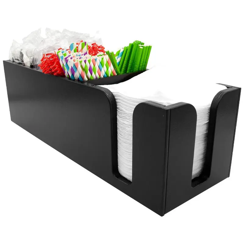 Black Wooden Napkin Holder Caddy – Minimalist Bar Counter Organizer