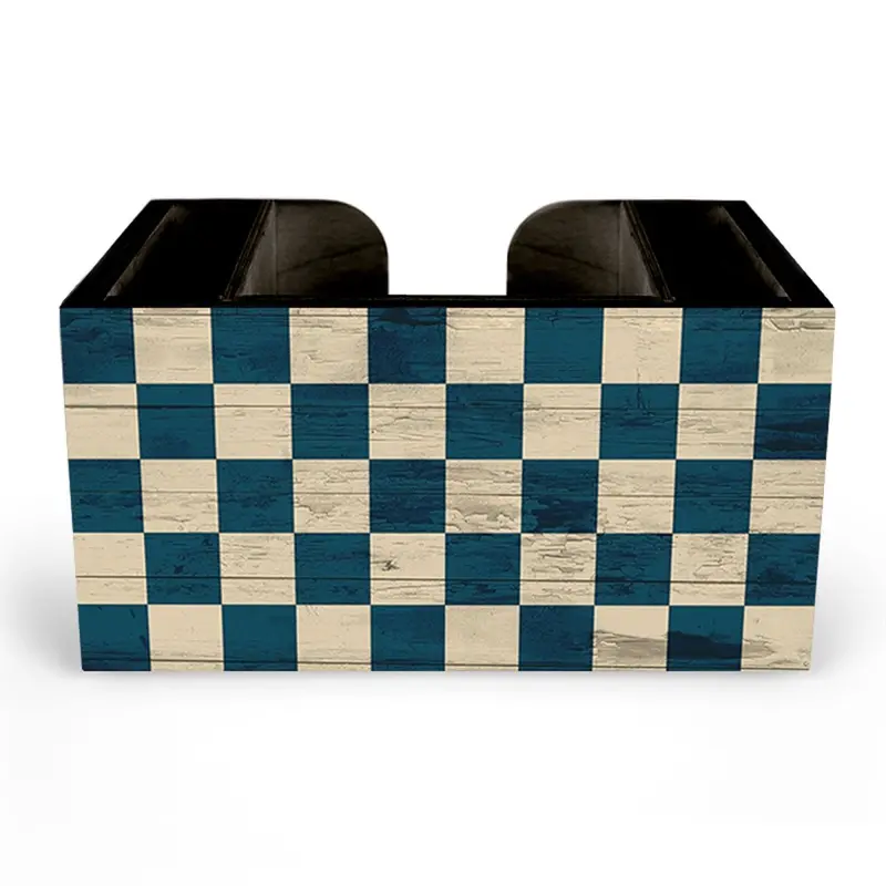Blue Checkerboard Pattern Wooden Bar Caddy