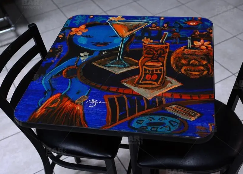 Blue Tiki Bar Square Wooden Table Top – Select Your Size