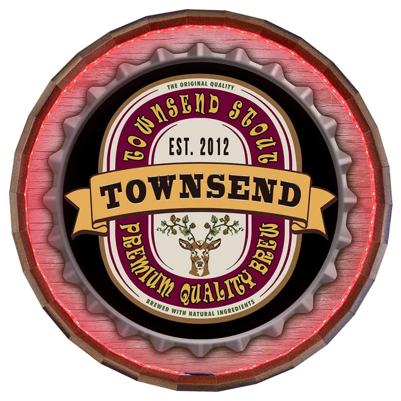Bottlecap-Inspired LED Barrel Top Sign – Unique Bar Decor Piece