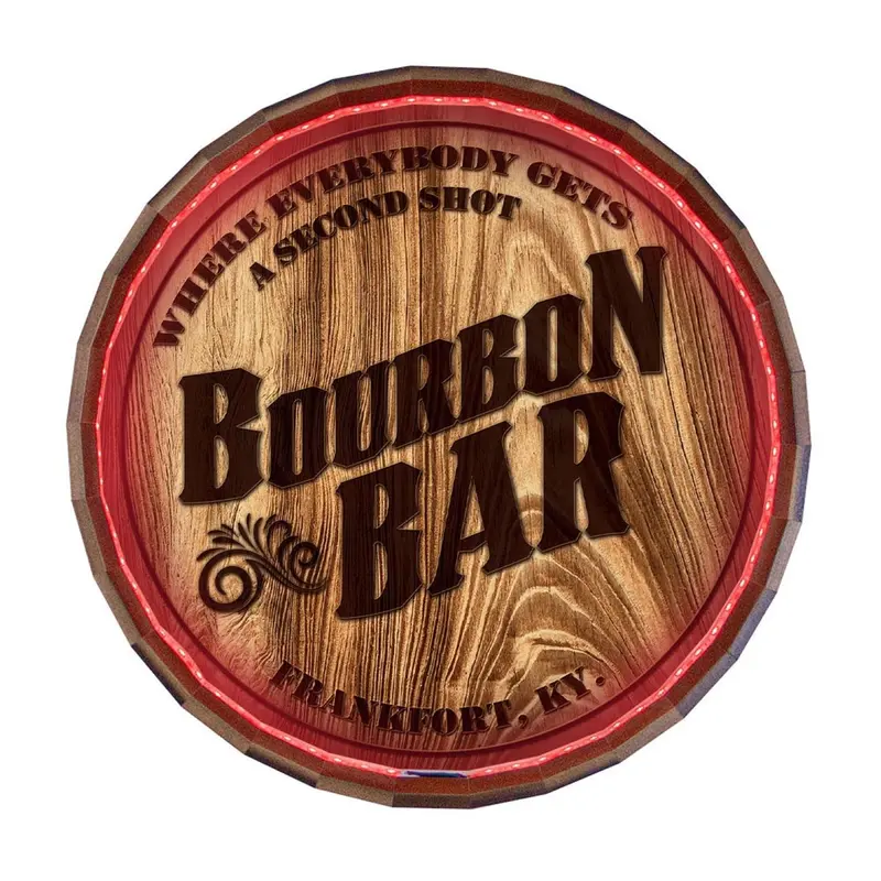 Bourbon Bar LED Barrel Top Sign – Whiskey-Themed Custom Wall Art