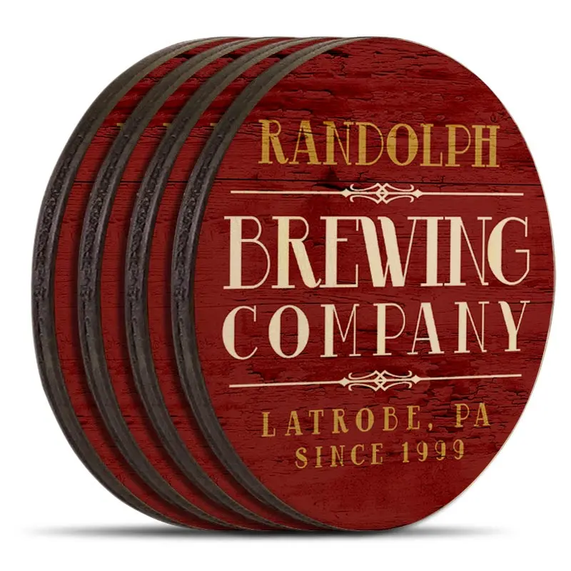 Brewing Company Wooden Coasters – Branded Design – Set of 4