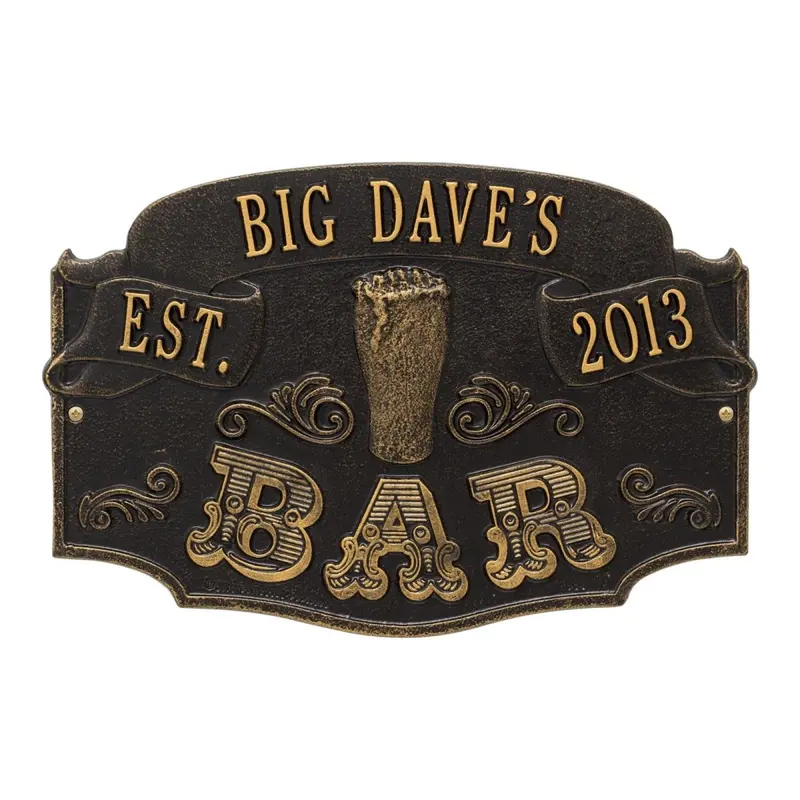 Cast Aluminum Bar Plaque – Engraved ‘Established Bar’ Wall Sign (Customizable)