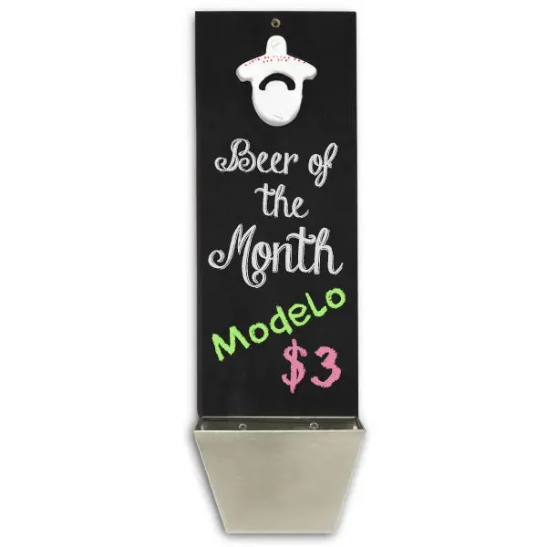 Chalkboard-Style Wall-Mounted Bottle Opener with Cap Catcher