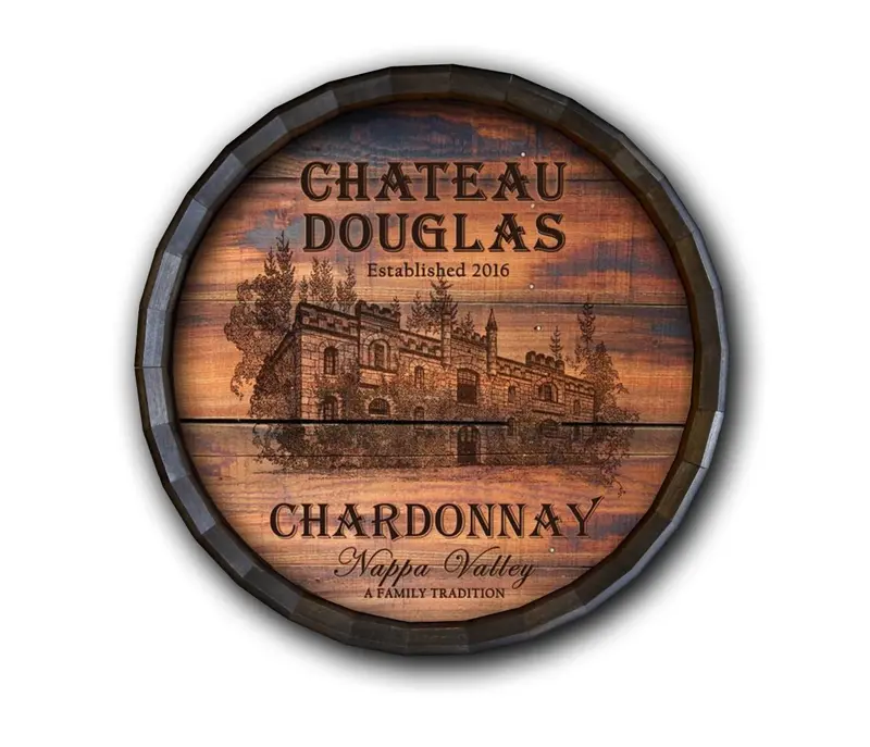 Chateau-Style Custom Barrel Top Sign – Handcrafted Wood Tavern Decor