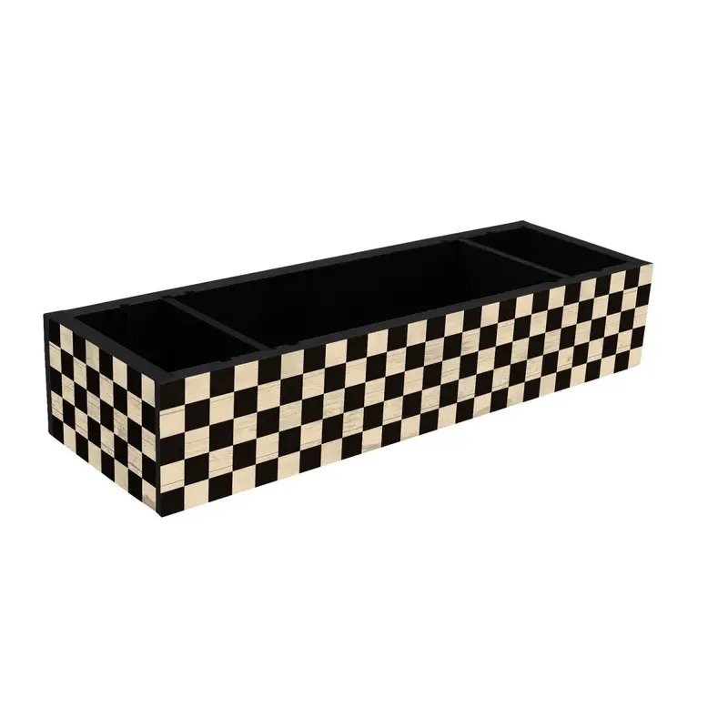 Checkerboard-Design Wooden Condiment Caddy – Available in Multiple Finishes