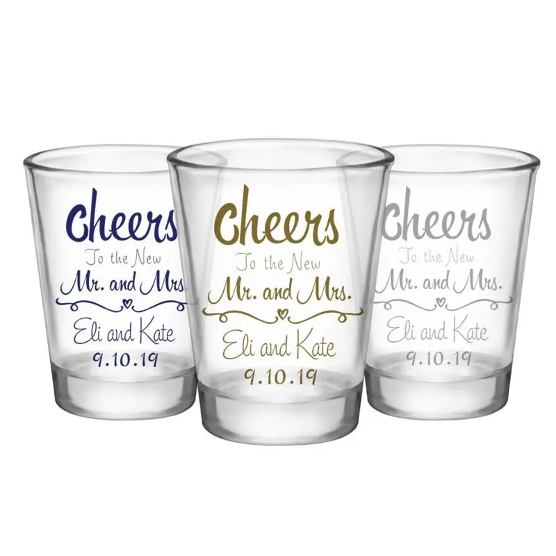 ‘Cheers’ Engraved Wedding Shot Glass – 1.75 oz Clear
