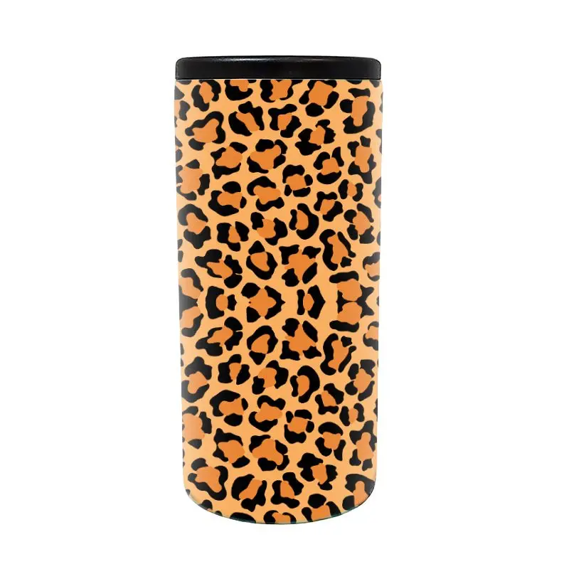 Cheetah-Print Stainless Steel Slim Can Cooler – 12 oz Insulated Sleeve