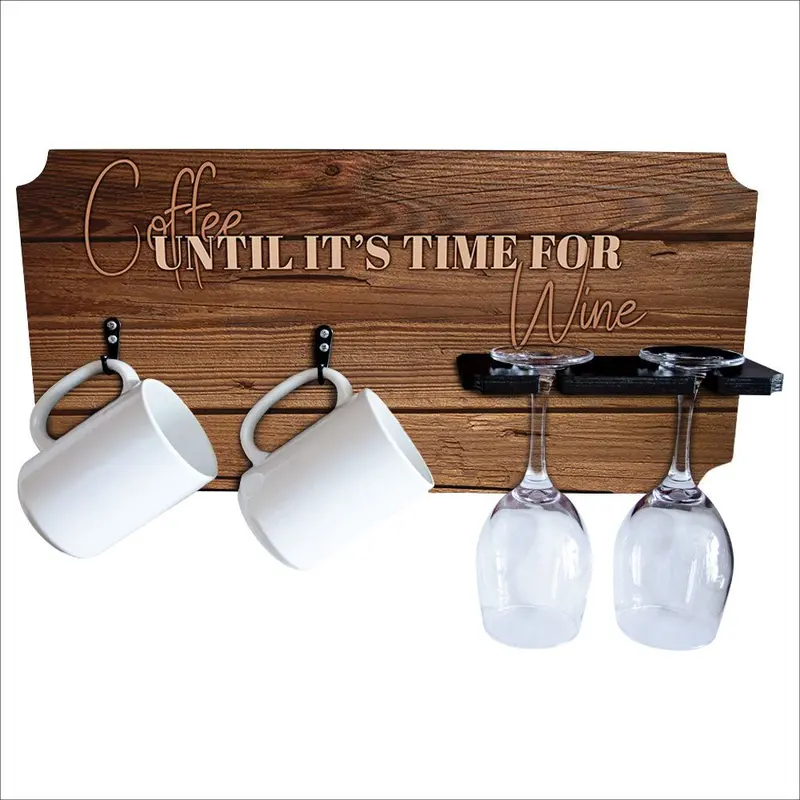 “Coffee Until It’s Time For Wine” Dual-Function Holder – Mug and Stemware Organizer