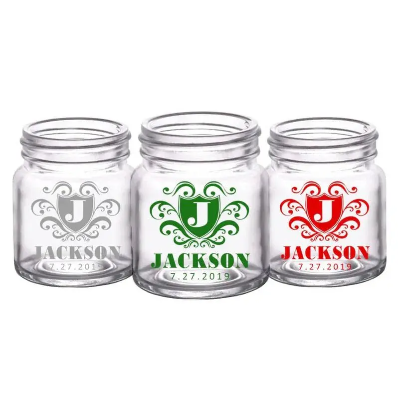 Crest-Styled Mini Mason Jar Shot Glasses – Version 3 Custom Design (12 pcs)