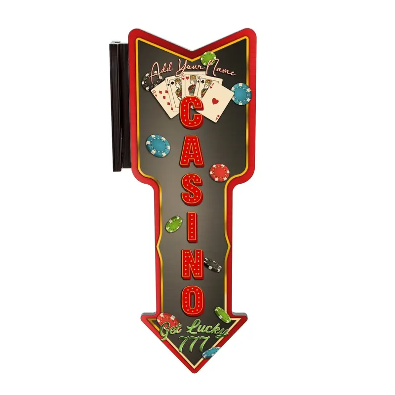 Custom Casino-Themed Vertical Arrow Wall Sign – Handmade Wooden Plaque (USA)