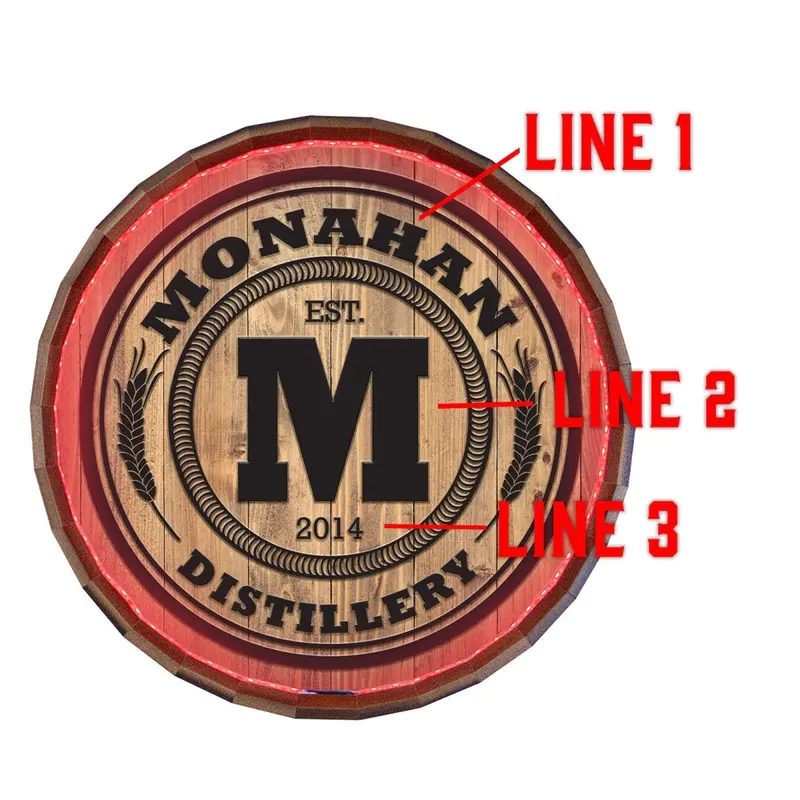 Custom Distillery-Themed LED Barrel Top Sign – Handcrafted Wood Accent