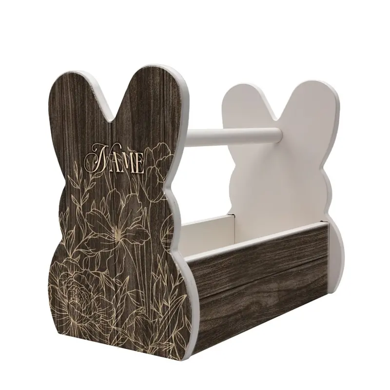 Custom Floral Wooden Bunny Basket – Personalizable Flower Arrangement Basket