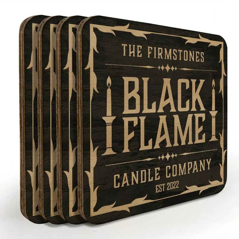 Custom Halloween Wooden Square Coasters – Set of 4 by Black Flame Candle Co.