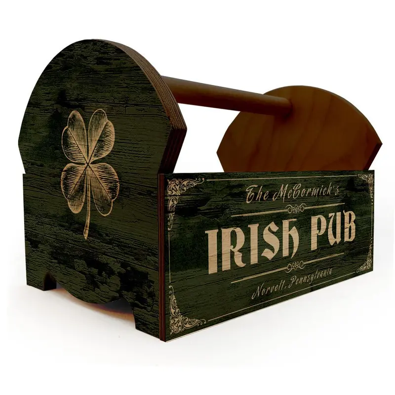Custom Irish Pub Wooden Condiment Caddy with Handle
