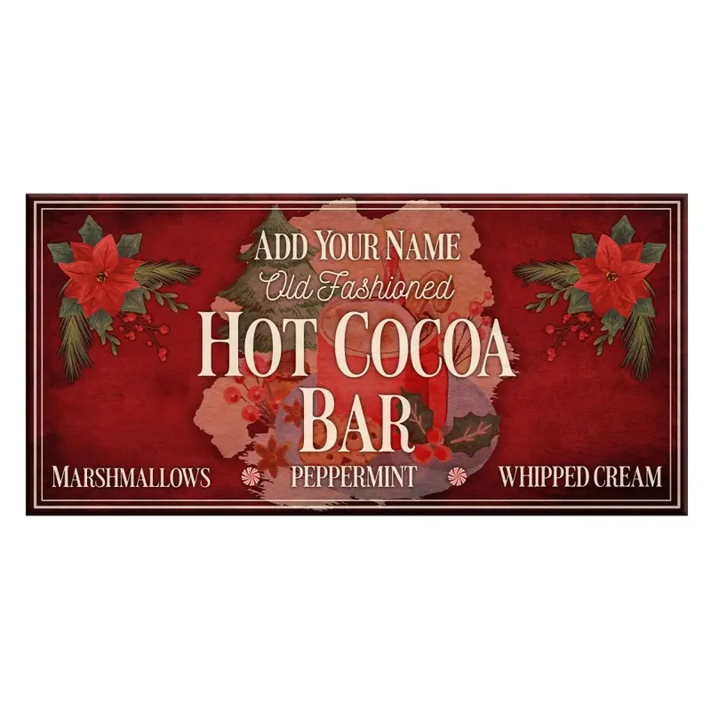 Custom Large Vintage Wood Bar Sign – Hot Cocoa Bar Theme, 11.75″ x 23.75″