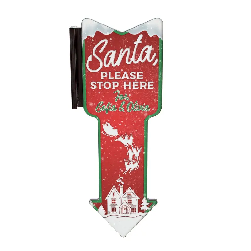 Custom Vertical Wooden Arrow Sign – ‘Santa, Stop Here’ – Made in USA
