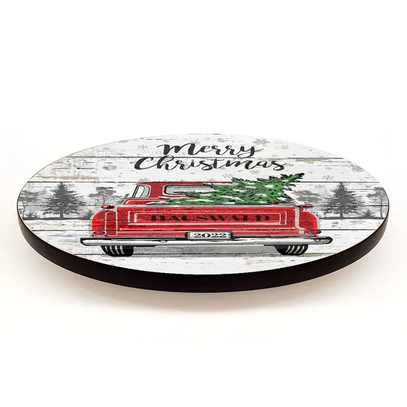Custom Vintage Red Truck Christmas Lazy Susan – Handmade in USA, Multiple Sizes