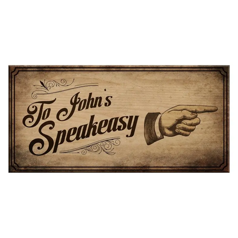 Custom Vintage-Style Wooden Bar Sign – Speakeasy Theme – 11.75″ x 23.75″ – Personalizable Design